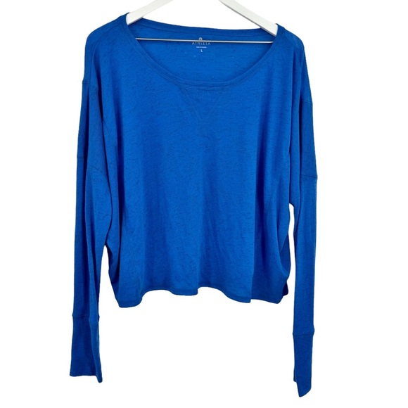 Athleta Twilly Boxy Crop Long Sleeve Lightweight Top Blue Size Large - Picture 2 of 6